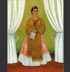 Frida Kahlo Famous Paintings - Self Portrait Dedicated to Leon Trotsky Between the Curtains
